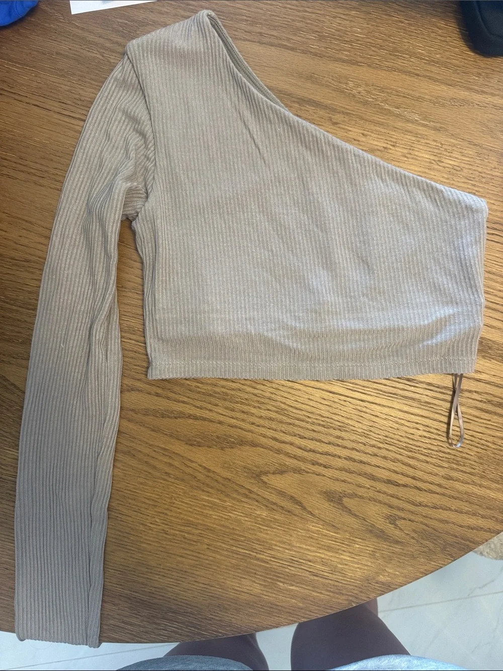 ALO Yoga One-Shoulder Ribbed Crop Top in Taupe
